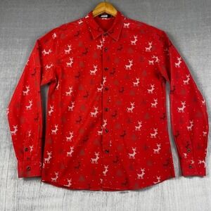 Jogal Button Up Mens M 100% Cotton Long Sleeve Digital Christmas Novelty Print‎